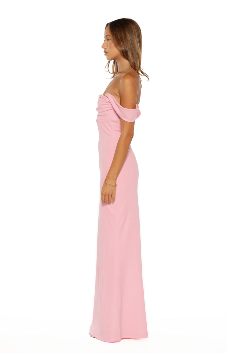 Ella Pink Off Shoulder Crepe Formal Maxi Dress - PRE ORDER Image