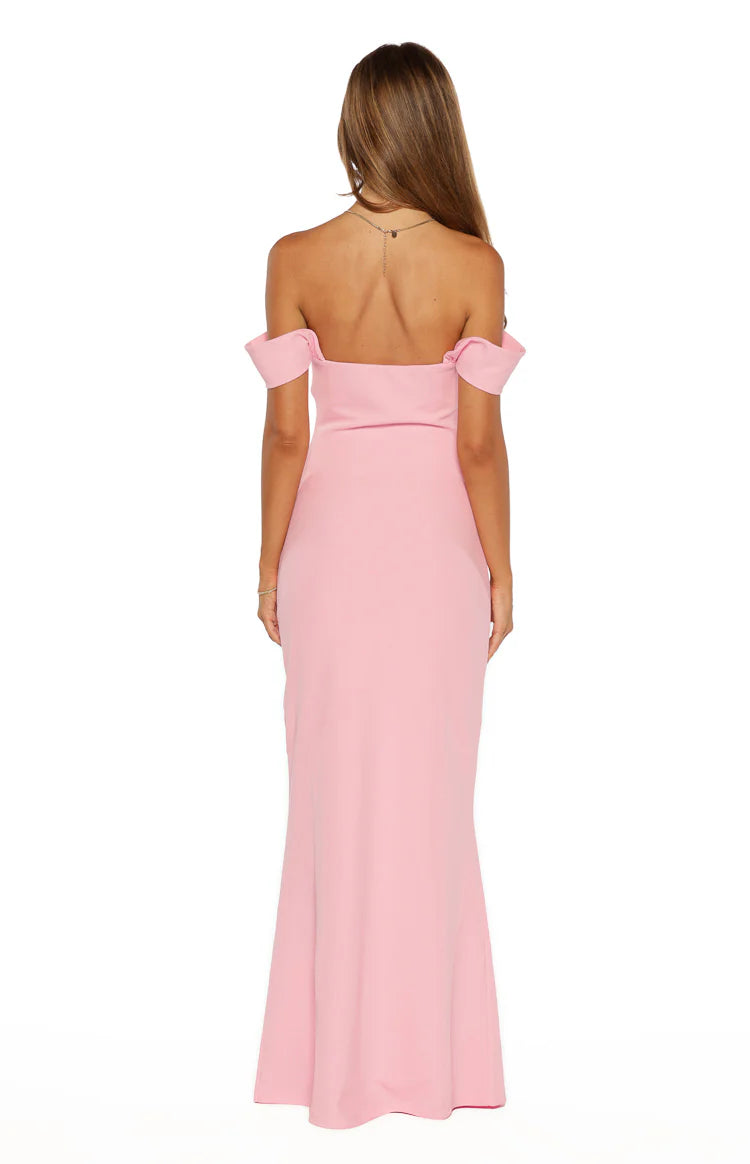 Ella Pink Off Shoulder Crepe Formal Maxi Dress - US 14