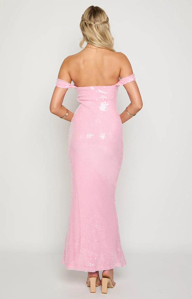 Ella Pink Sequin Off Shoulder Formal Maxi Dress