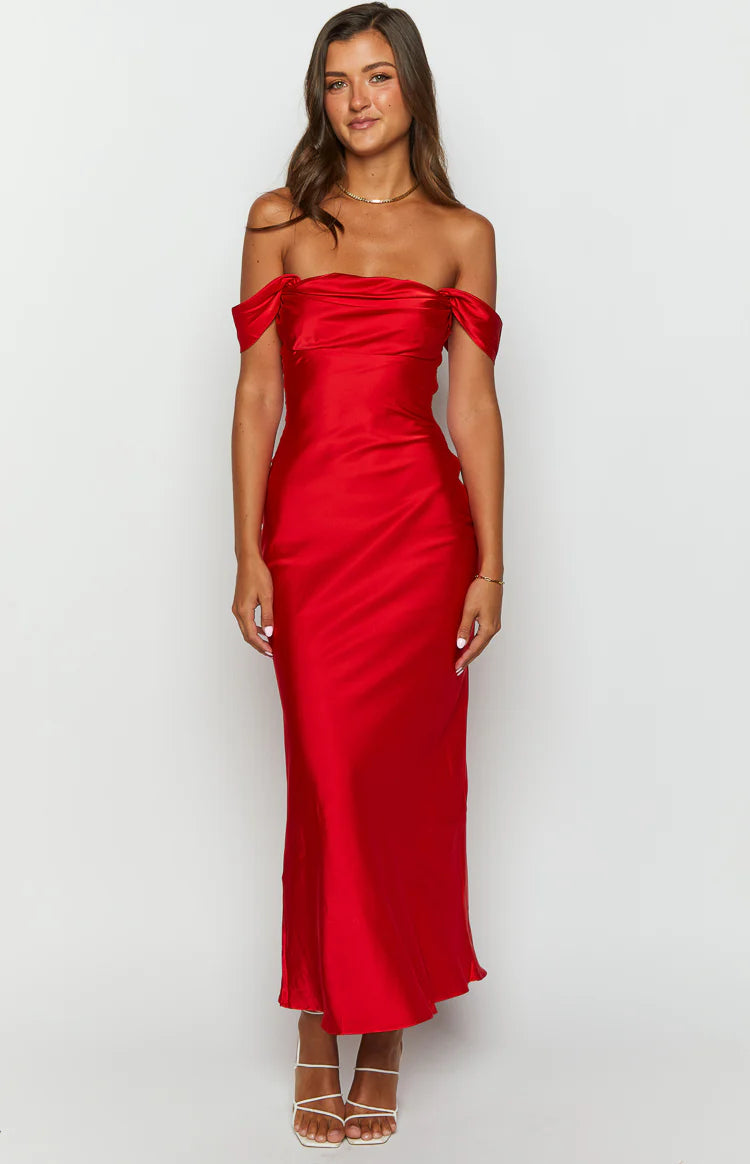 Ella Red Off Shoulder Formal Dress - US 0 | Beginning Boutique Exclusive Ella Red Off Shoulder Formal Dress - US 0 | Beginning Boutique Exclusive