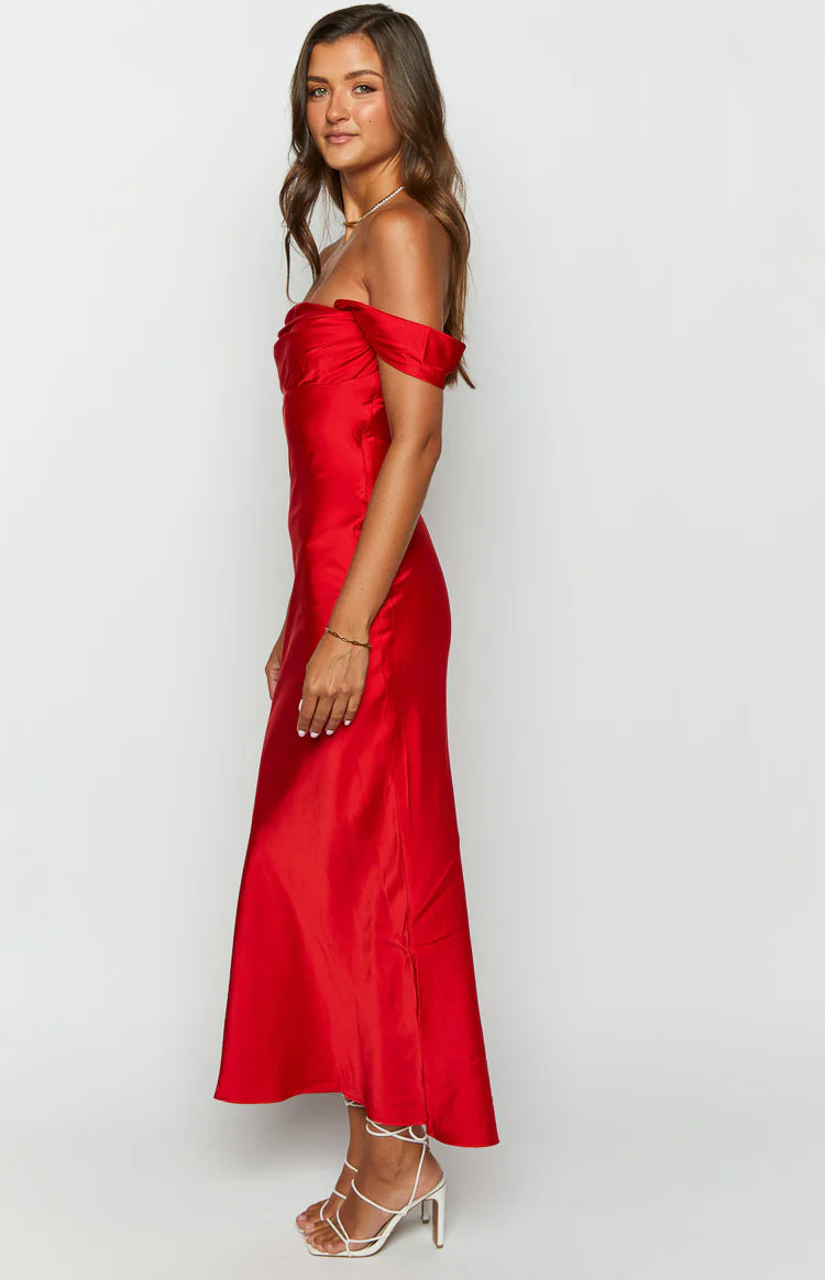Ella Red Off Shoulder Formal Dress - US 0 | Beginning Boutique Exclusive Ella Red Off Shoulder Formal Dress - US 0 | Beginning Boutique Exclusive