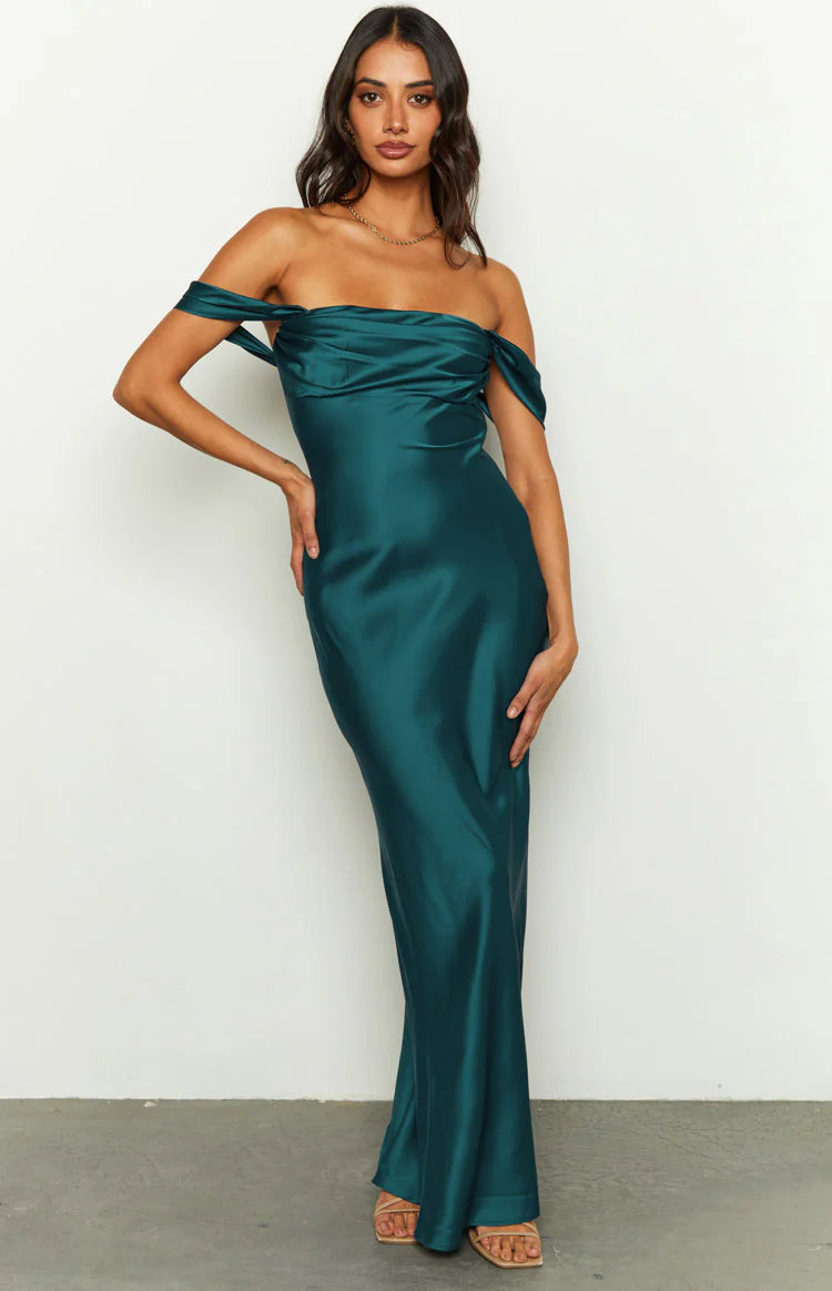 teal maxi dress Ella Teal Off Shoulder Formal Maxi Dress - US 4