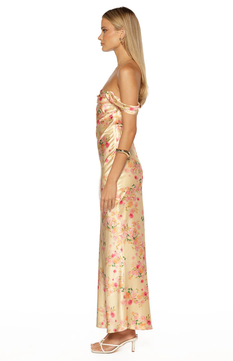 Ella Yellow Bloom Satin Maxi Dress - US 0