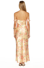 Ella Yellow Bloom Satin Maxi Dress