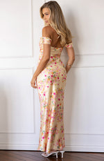 Ella Yellow Bloom Satin Maxi Dress Image