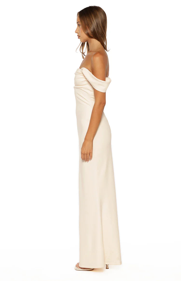 Ella Cream Crepe Formal Maxi Dress - US 2 | Beginning Boutique Exclusive Ella Cream Crepe Formal Maxi Dress - US 2 | Beginning Boutique Exclusive