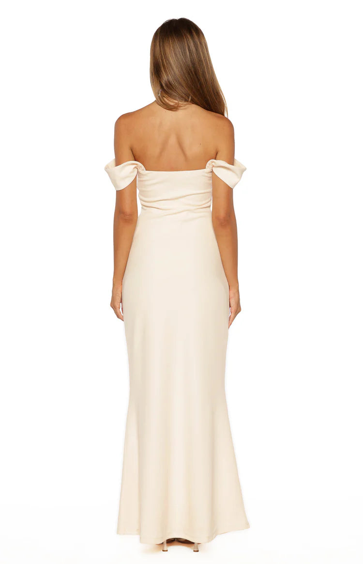 Ella Cream Crepe Formal Maxi Dress - US 2 | Beginning Boutique Exclusive Ella Cream Crepe Formal Maxi Dress - US 2 | Beginning Boutique Exclusive