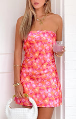 Ellie Orange Floral Strapless Mini Dress Image