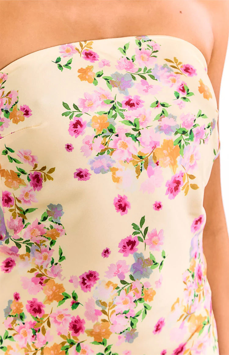 blossom ballet strapless mini dress yellow Ellie Yellow Bloom Strapless Mini Dress - US 18