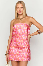 Ellie Orange Floral Strapless Mini Dress