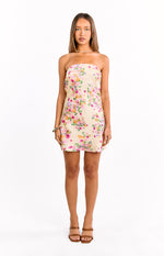 Ellie Yellow Bloom Strapless Mini Dress Image