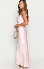 Elma Pink Satin Wrap Tie Maxi Dress Image