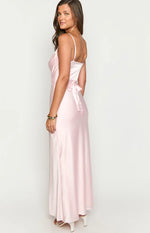 Elma Pink Satin Wrap Tie Maxi Dress