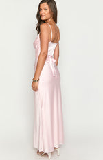 Elma Pink Satin Wrap Tie Maxi Dress Image