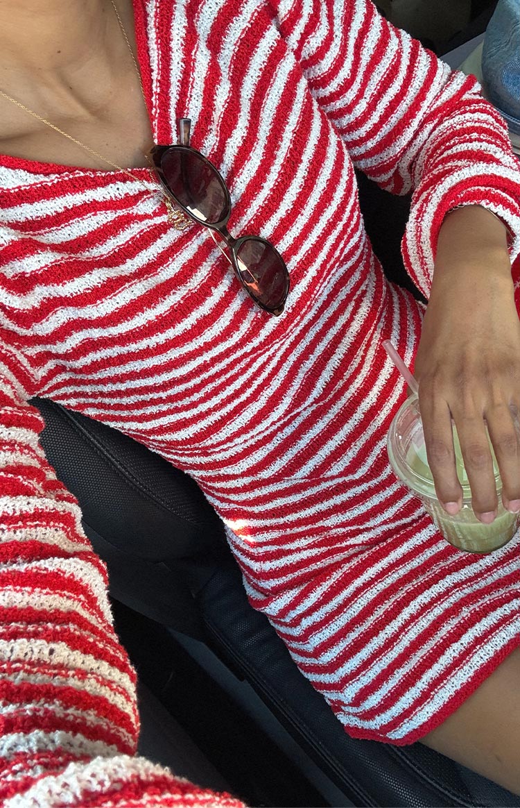 Elmer Red Stripe Long Sleeve Knit Mini Dress | Beginning Boutique US Elmer Red Stripe Long Sleeve Knit Mini Dress | Beginning Boutique US