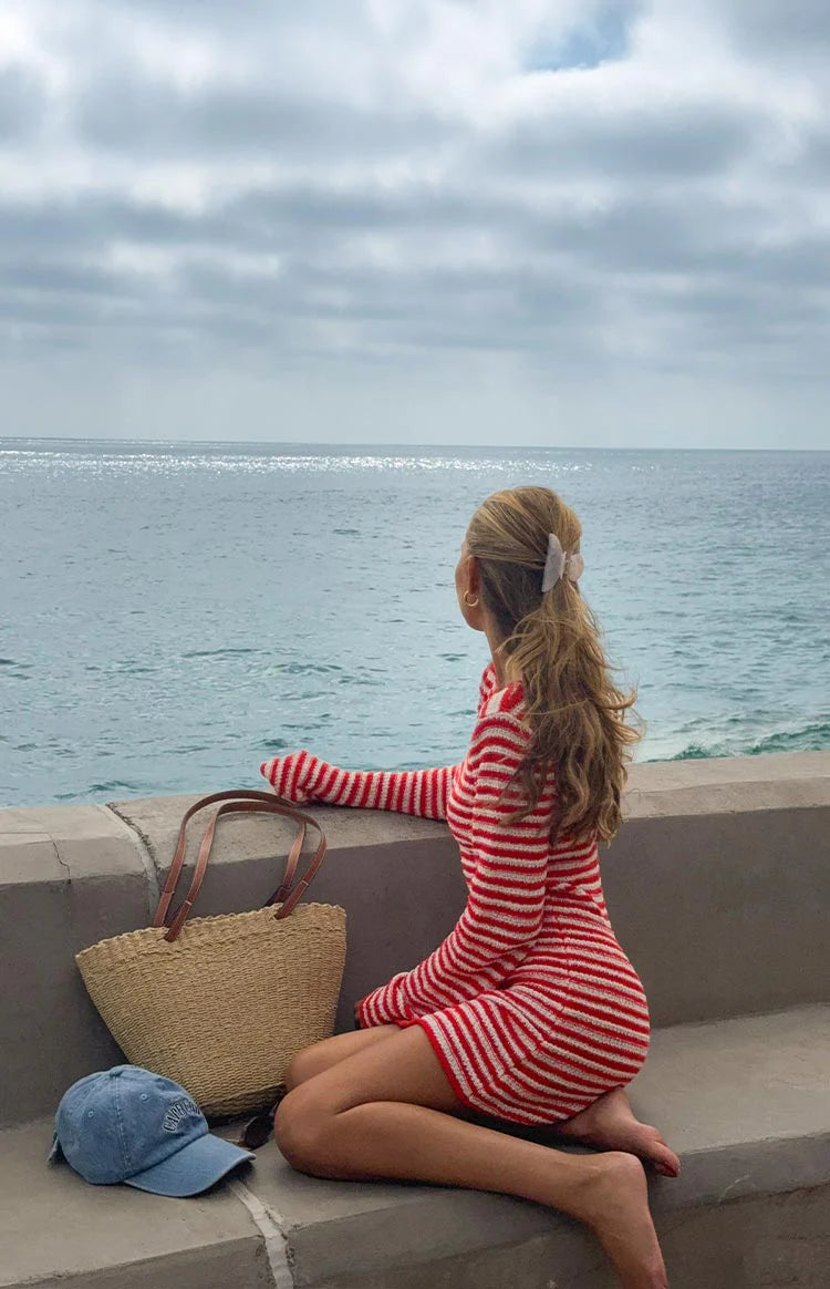 Elmer Red Stripe Long Sleeve Knit Mini Dress | Beginning Boutique US Elmer Red Stripe Long Sleeve Knit Mini Dress | Beginning Boutique US