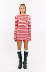 Elmer Red Stripe Long Sleeve Knit Mini Dress Image