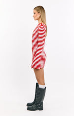 Elmer Red Stripe Long Sleeve Knit Mini Dress Image