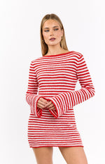 Elmer Red Stripe Long Sleeve Knit Mini Dress Image