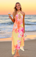 Elowen Yellow Hibiscus Floral Halter Maxi Dress Image