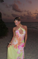 Elowen Yellow Hibiscus Floral Halter Maxi Dress Image