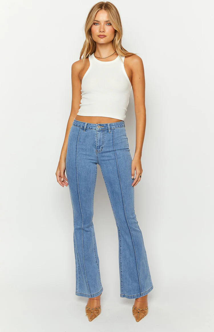 Elowen Mid Wash Flared Denim Jeans - US 10