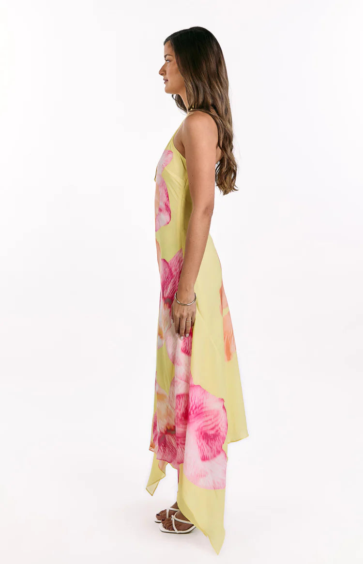 Elowen Yellow Hibiscus Floral Halter Maxi Dress - US 2 | Beginning Boutique Exclusive Elowen Yellow Hibiscus Floral Halter Maxi Dress - US 2 | Beginning Boutique Exclusive