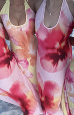 Elowen Yellow Hibiscus Floral Halter Maxi Dress