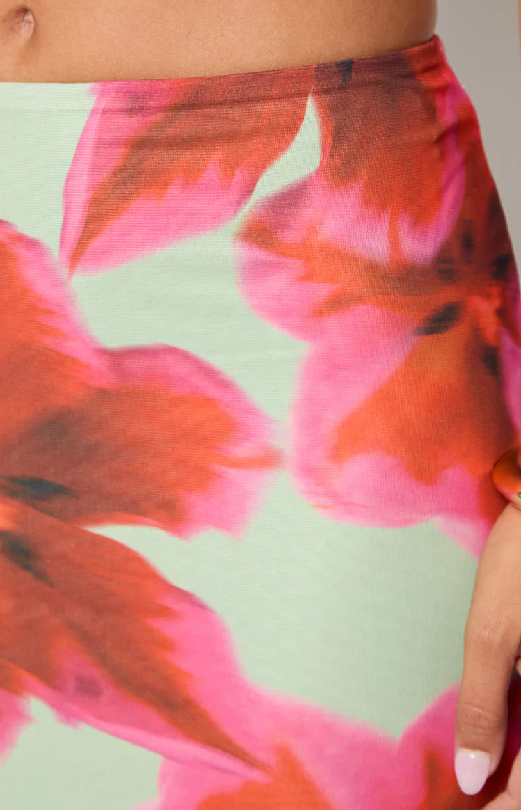 Elsa Green Floral Maxi Skirt