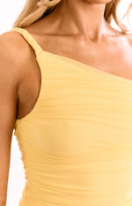 Elsey Yellow Ruched One Shoulder Top