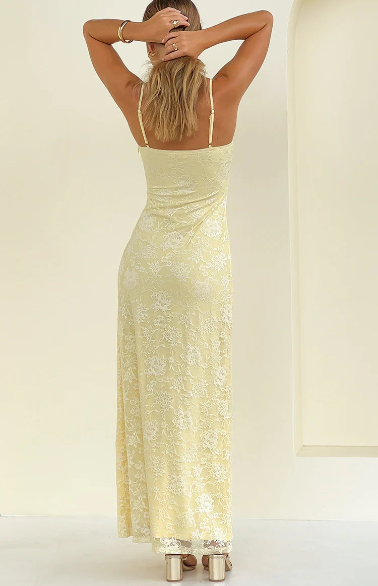 Ely Yellow Lace Maxi Formal Dress - Pre Order - US 4