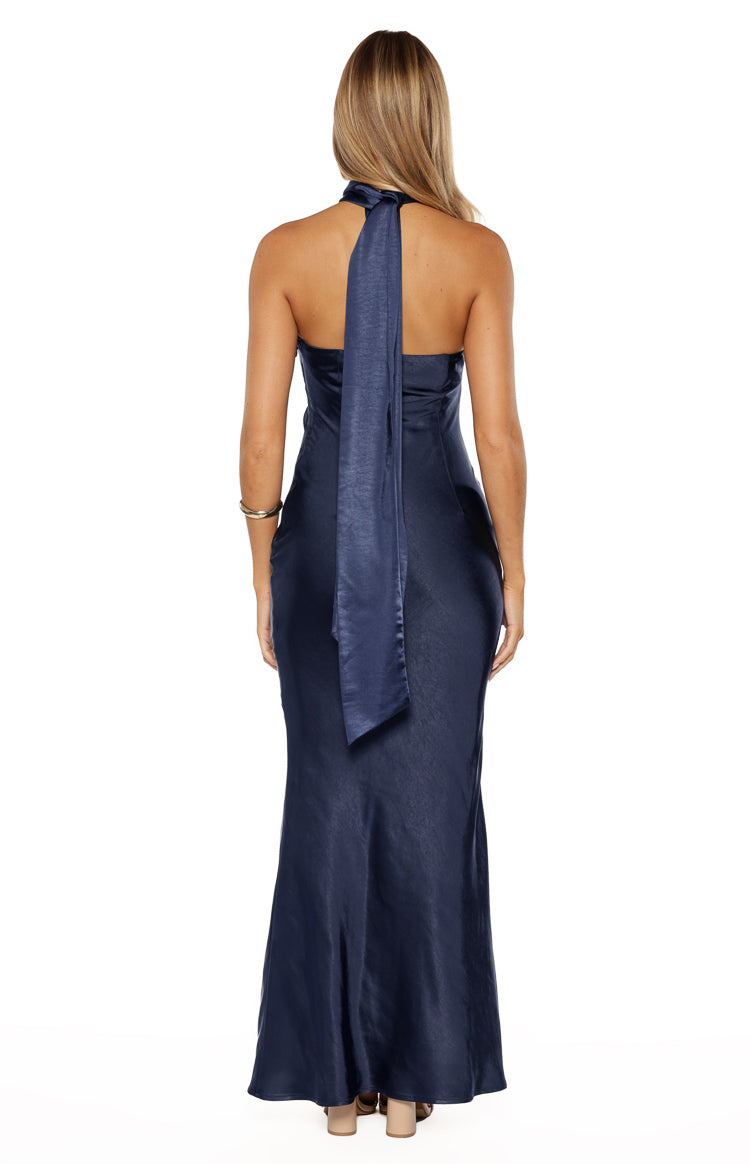 Ember Navy Satin Maxi Dress - US 12