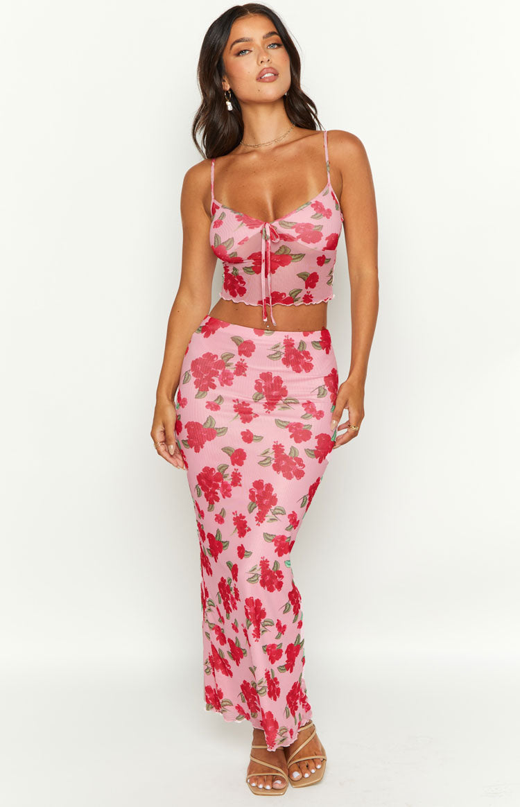 floral print mesh cami dress Emz Pink Floral Mesh Cami - US 0