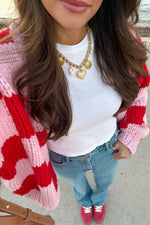 Envi Pink And Red Checkered Knit Cardigan