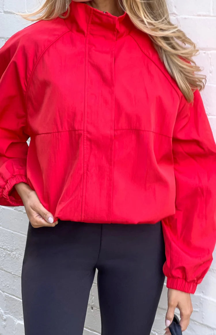 Enya Red Funnel Neck Sports Jacket