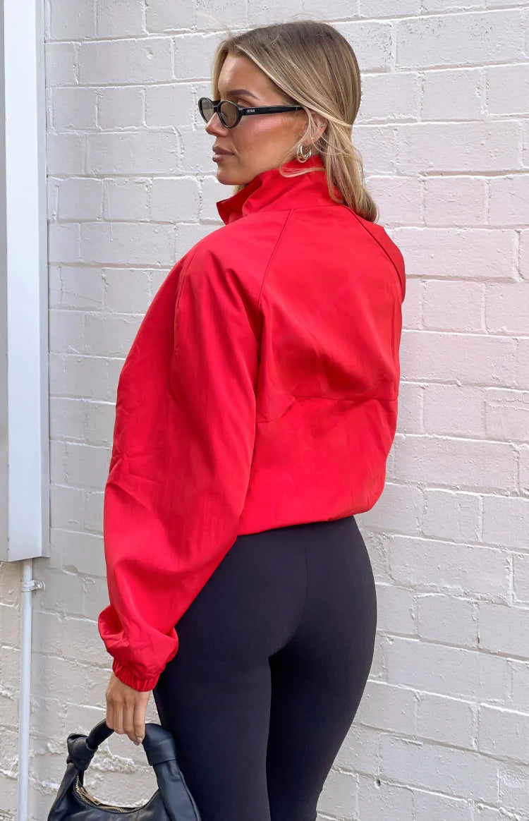 Enya Red Funnel Neck Sports Jacket