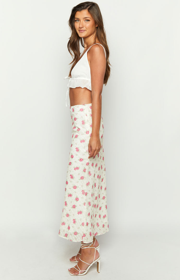 Esme White Floral Print Maxi Skirt Image