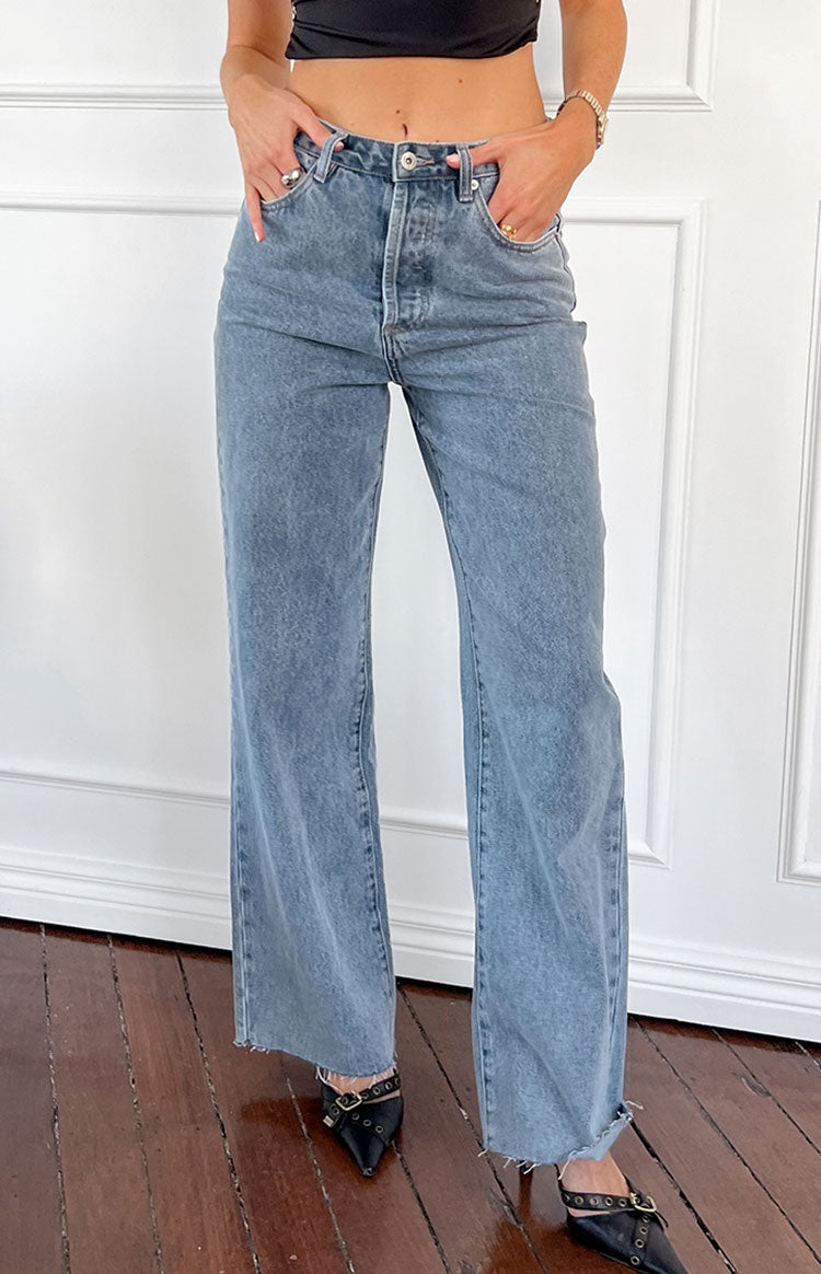 Straight leg blue jeans womens Clearance