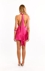 Estelle Hot Pink Cowl Neck Party Mini Dress Image