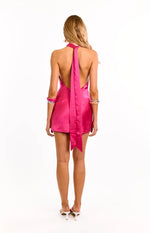Estelle Hot Pink Cowl Neck Party Mini Dress