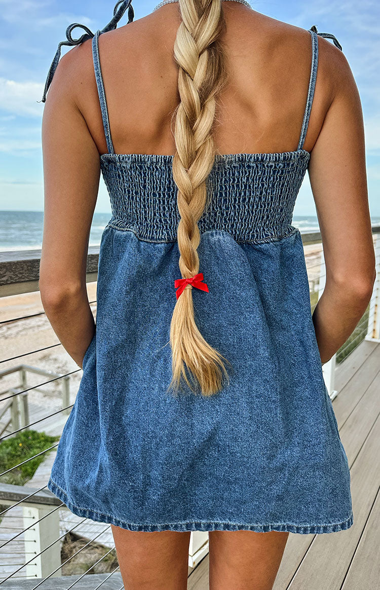 Ethel Blue Denim Tie Strap Mini Dress - US 10