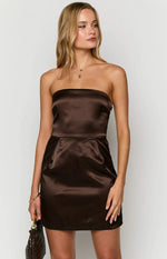 Eva Brown Strapless Mini Dress