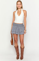 Evan Navy Gingham Ruffle Mini Skirt Image
