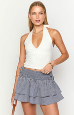 Evan Navy Gingham Ruffle Mini Skirt Image