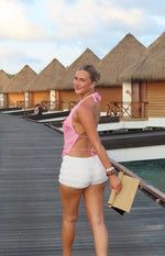 Evelyn Light Pink Beaded Cowl Neck Top Image