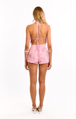 Evelyn Light Pink Beaded Cowl Neck Top Image