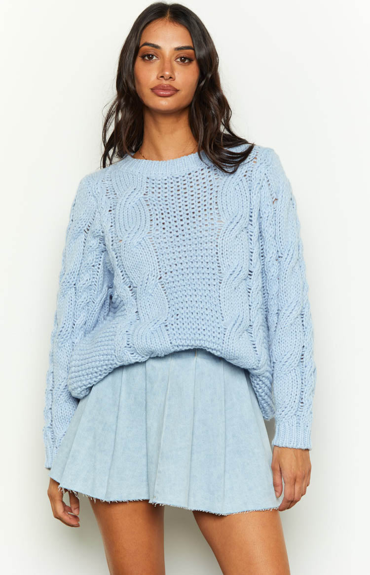 Everlea Blue Cable Knit Sweater Image