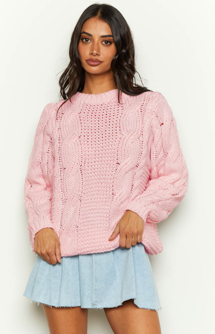 Pink Shell Sweater Pink Cable Knit Sweater