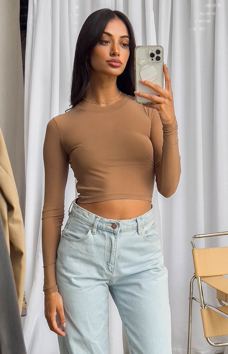 Evermore Beige Mesh Long Sleeve Top – Beginning Boutique US
