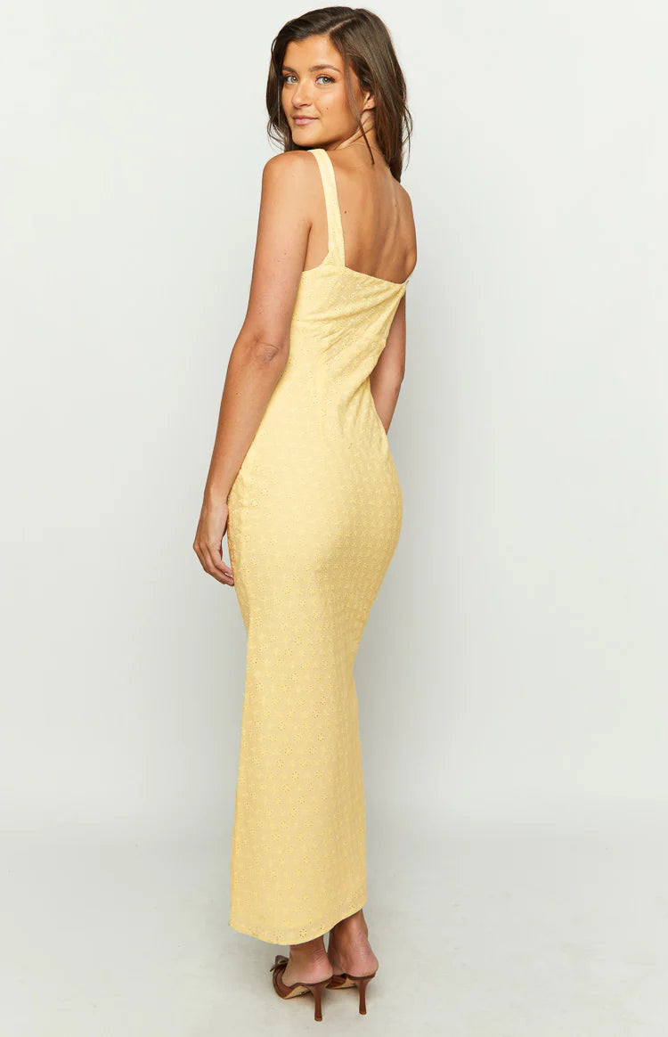 yellow midi dresses Evilia Yellow Midi Dress - US 12